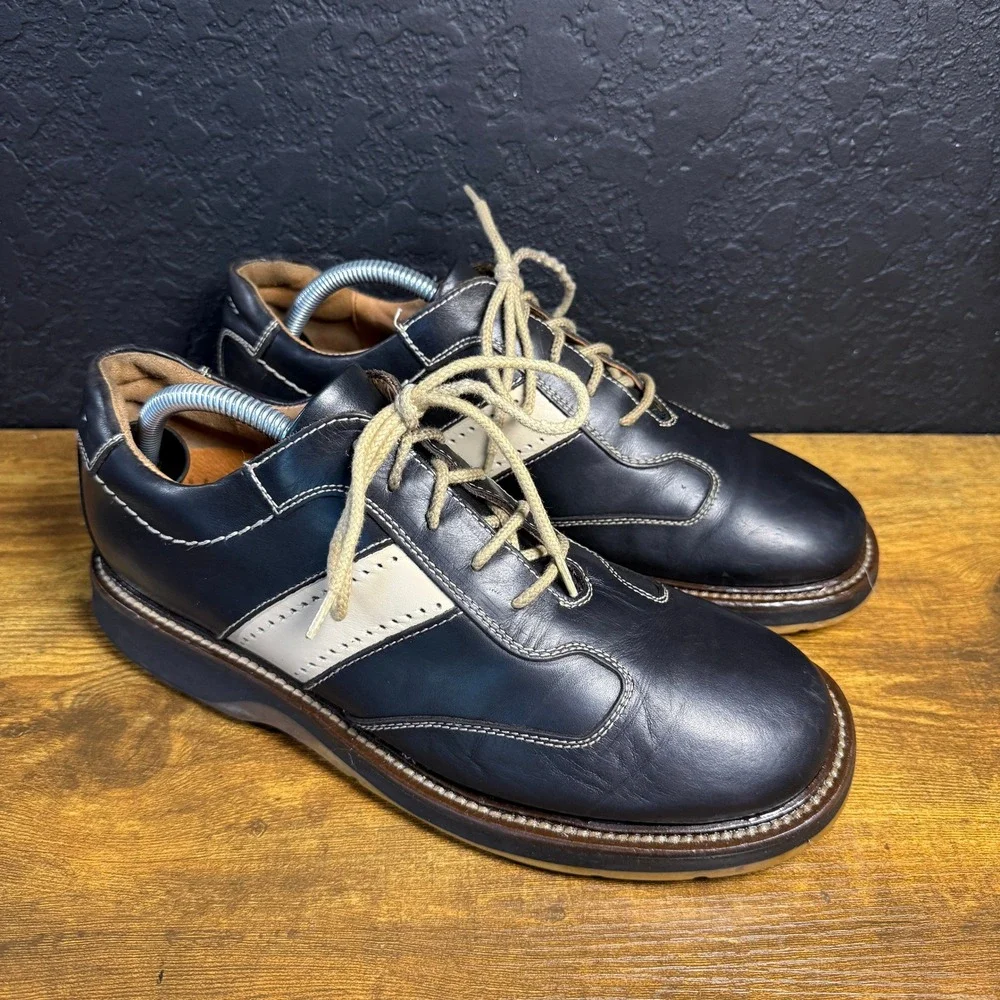 Johnston & Murphy Passport 20-2485‎ Navy Leather Oxford Mens 9.5 M Made in Italy
